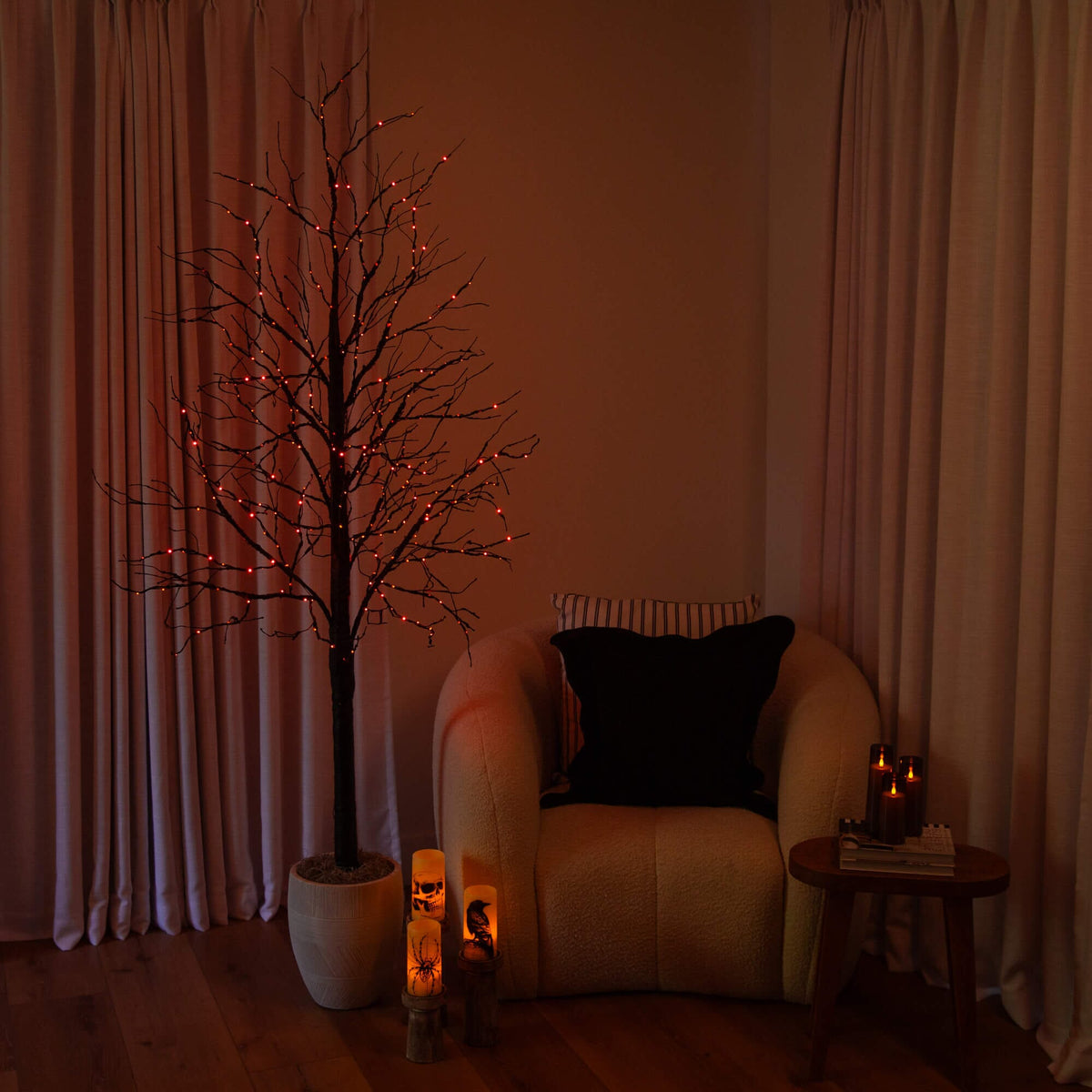 7' Pre-Lit Halloween Black Twig Artificial Tree with 390 Orange & Purple LED Lights