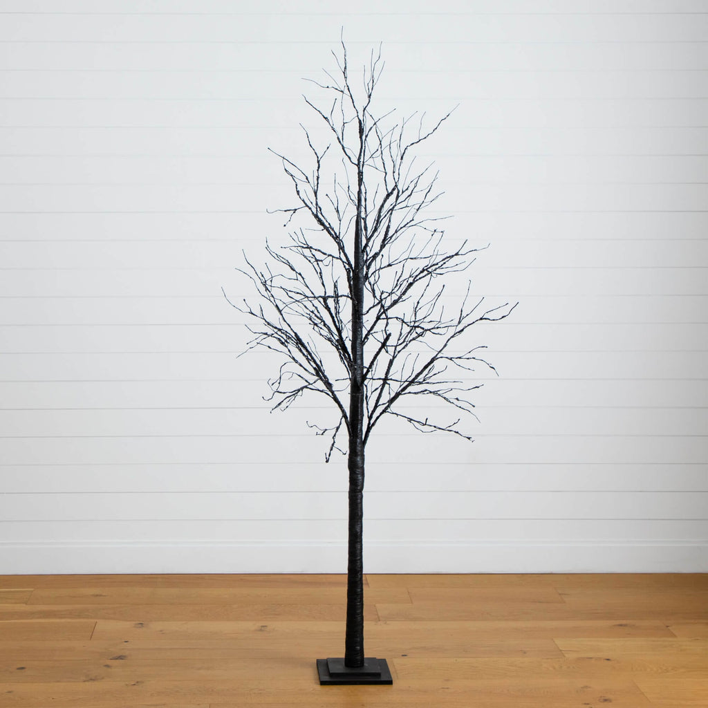 7' Pre-Lit Halloween Black Twig Artificial Tree with 390 Orange & Purple LED Lights