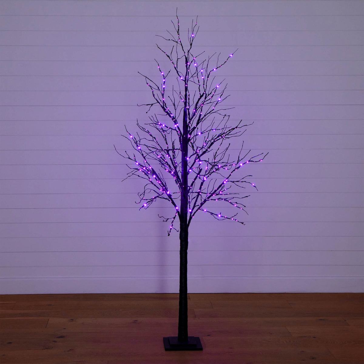 7' Pre-Lit Halloween Black Twig Artificial Tree with 390 Orange & Purple LED Lights