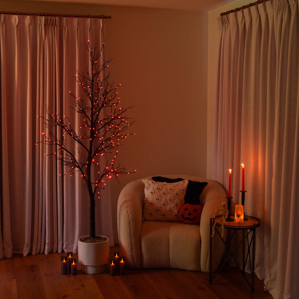 7' Pre-Lit Halloween Deluxe Black Twig Artificial Tree with 180 Orange & Purple LED Lights