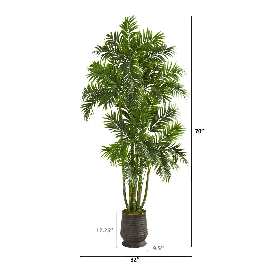 70” Areca Palm Artificial Tree in Ribbed Metal Planter