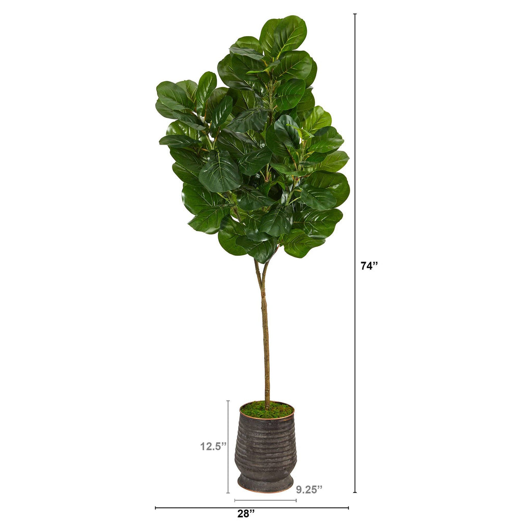 74” Fiddle leaf Fig Artificial Tree in Ribbed Metal Planter
