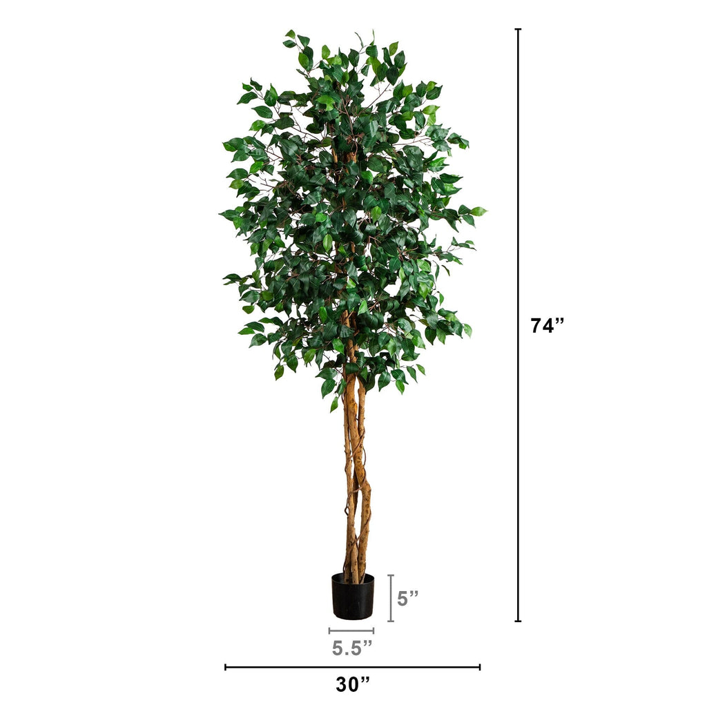 74” Artificial Triple Trunk Ficus Tree with Natural Trunk