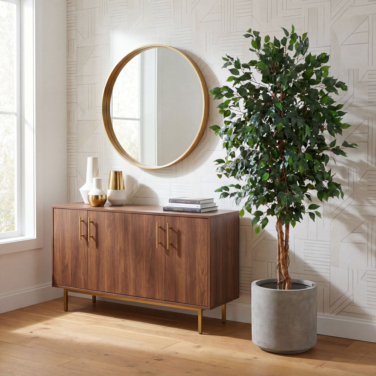 74” Artificial Triple Trunk Ficus Tree with Natural Trunk