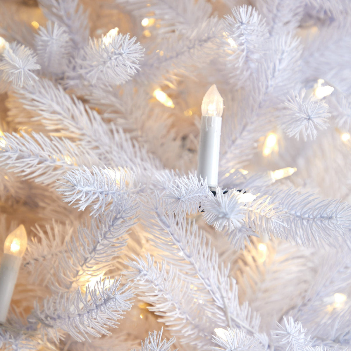 7.5' Candle Lit White Artificial Christmas Tree with 900 LED “Candle Lights” and 1703 Bendable Branches