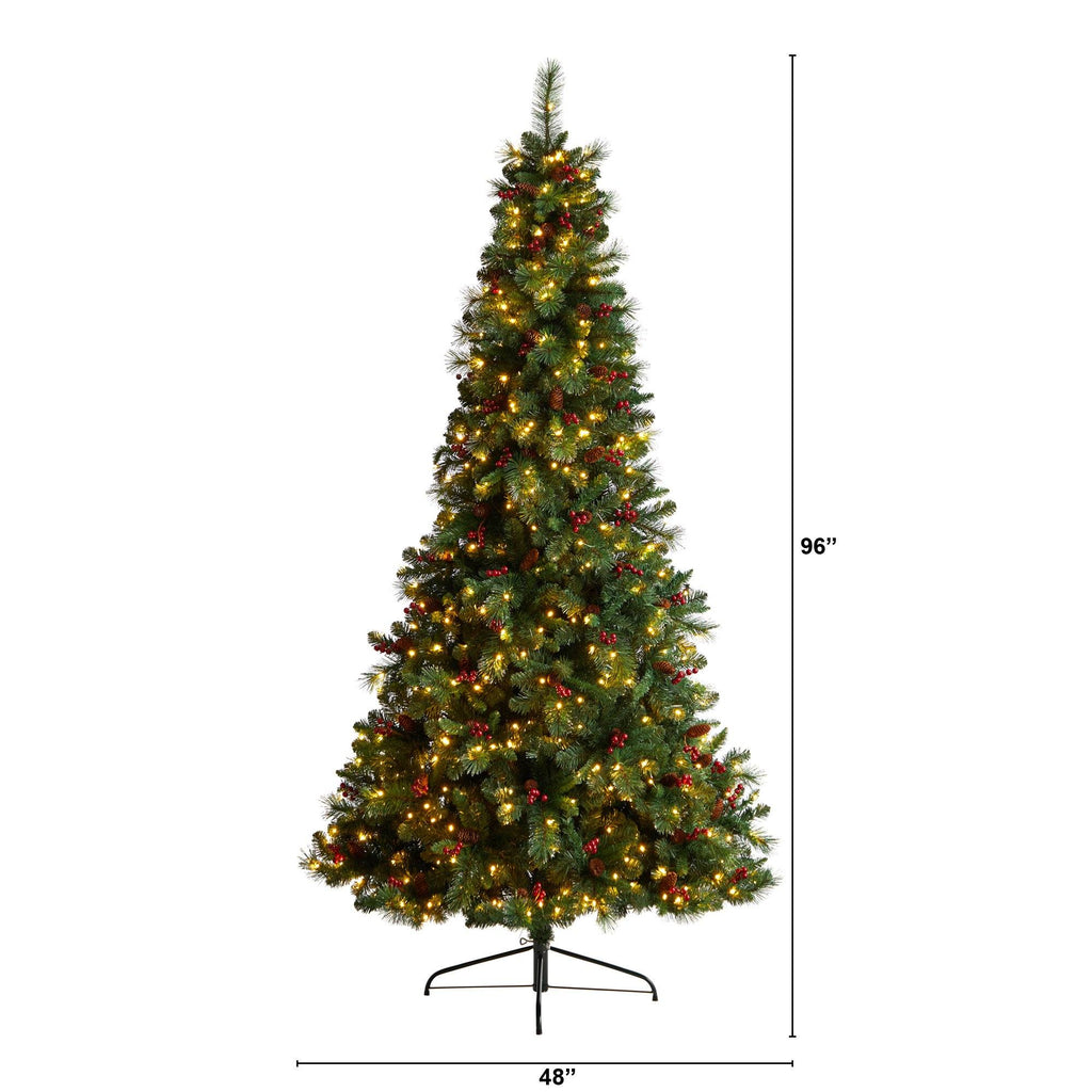 8’ Flat Back Montreal Mountain Artificial Christmas Tree with Pine Cones and Berries