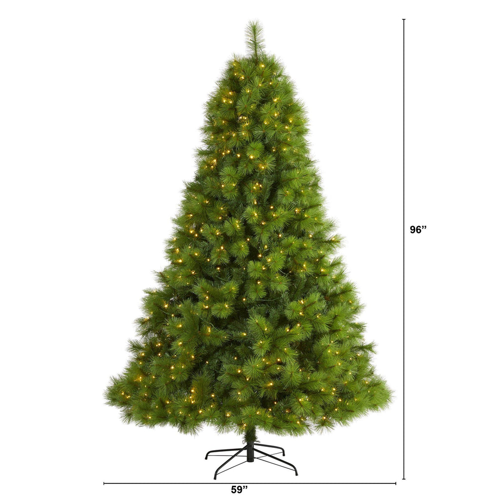 8’ Green Scotch Pine Artificial Christmas Tree with 600 Clear LED Lights