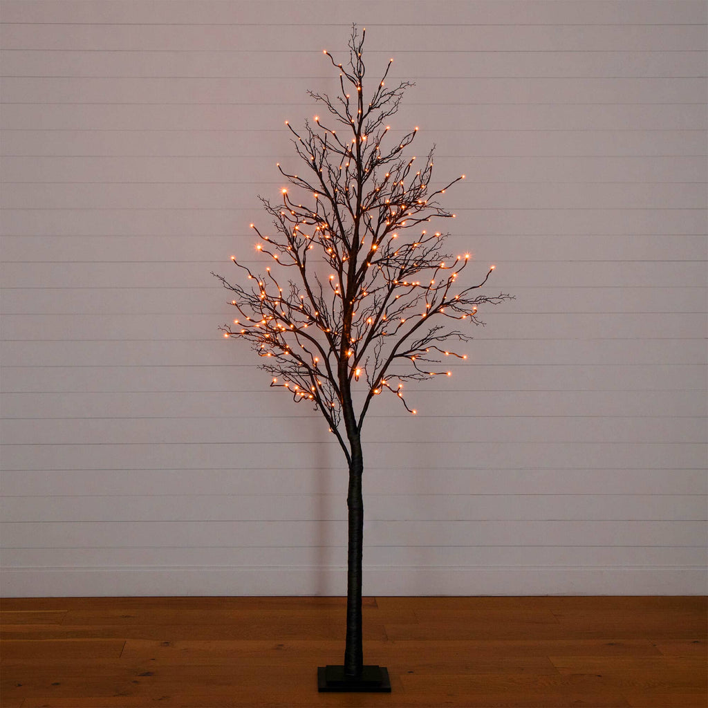 8' Pre-Lit Halloween Deluxe Black Twig Artificial Tree with 216 Orange & Purple LED Lights