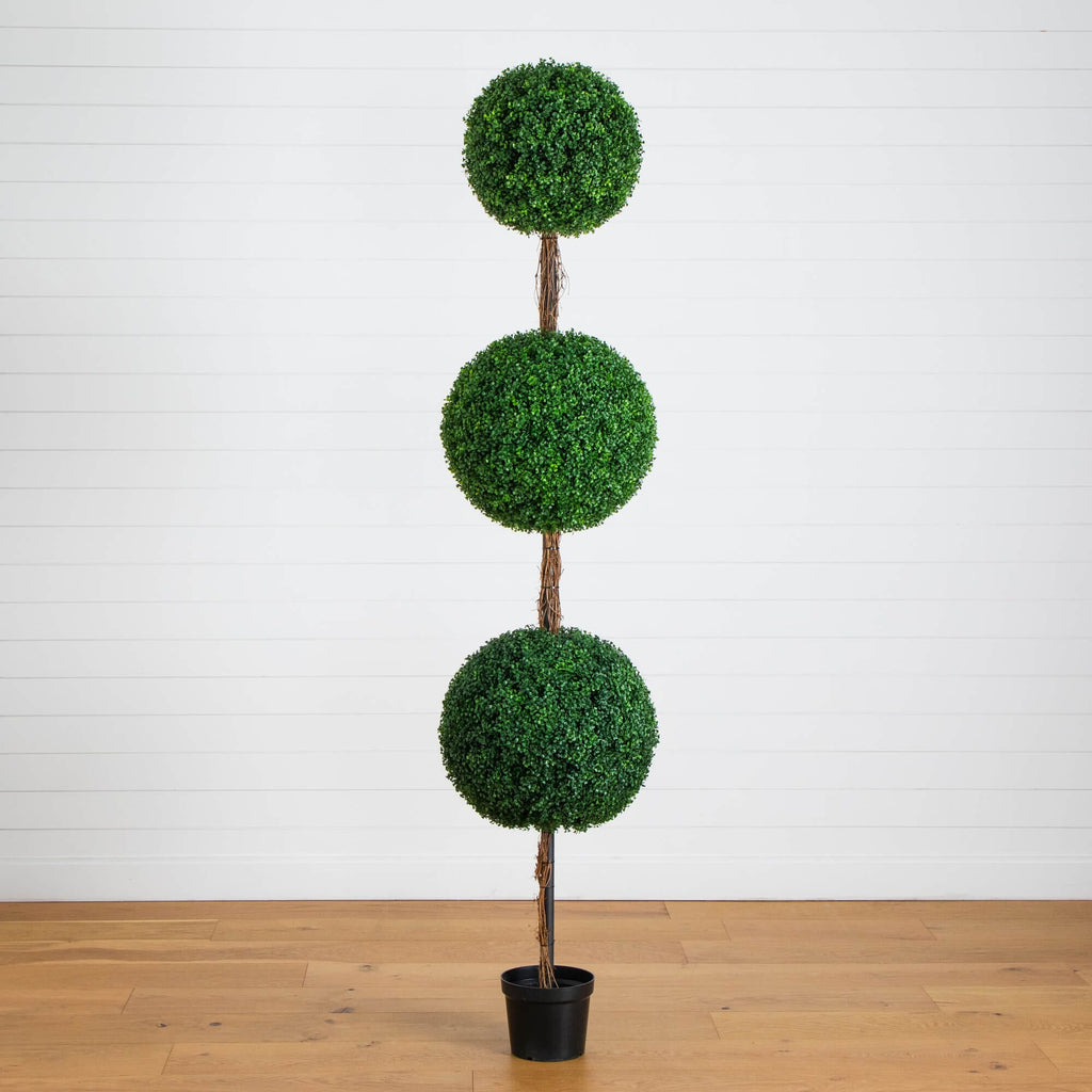 8' UV Resistant Artificial Triple Ball Boxwood Topiary Tree (Indoor/Outdoor)
