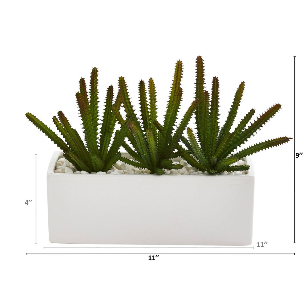 9” Cactus Succulent Artificial Plant in White Planter