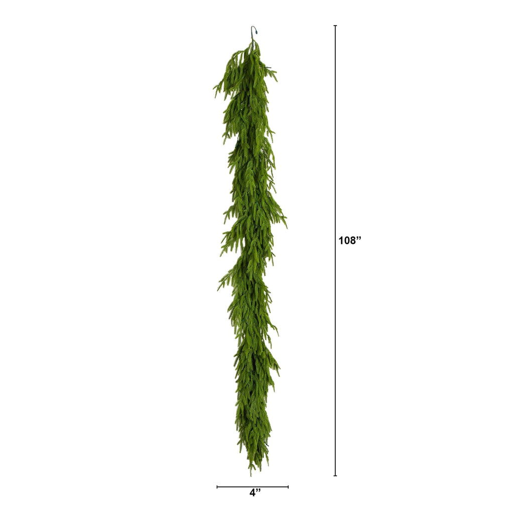 9' Pre-Lit Artificial Real Touch Norfolk Island Pine Garland with 50 Warm White LED Lights and Natural Look