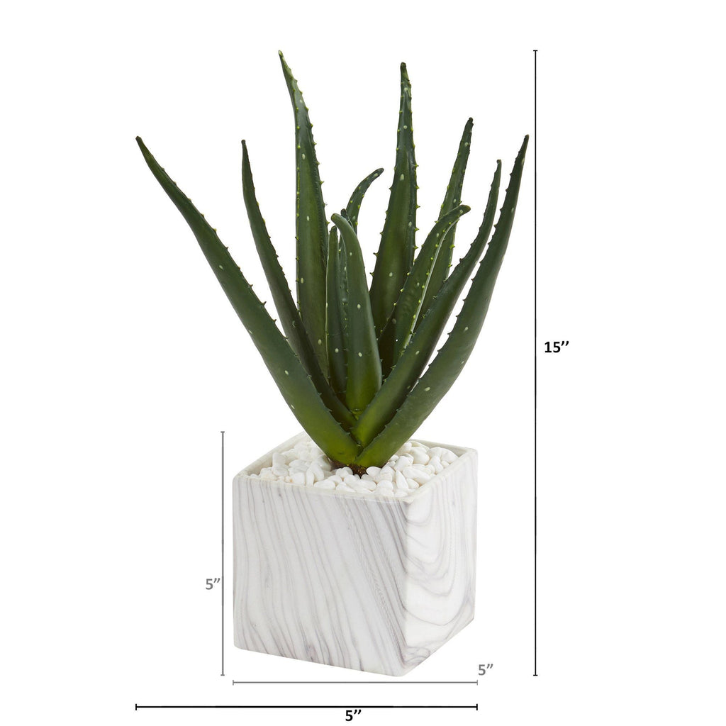 Aloe Artificial Plant in Marble Finish Vase