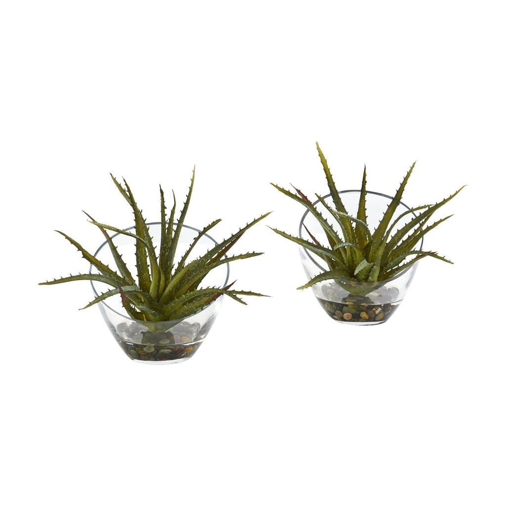 Aloe Artificial Plant in Slanted Vase (Set of 2)