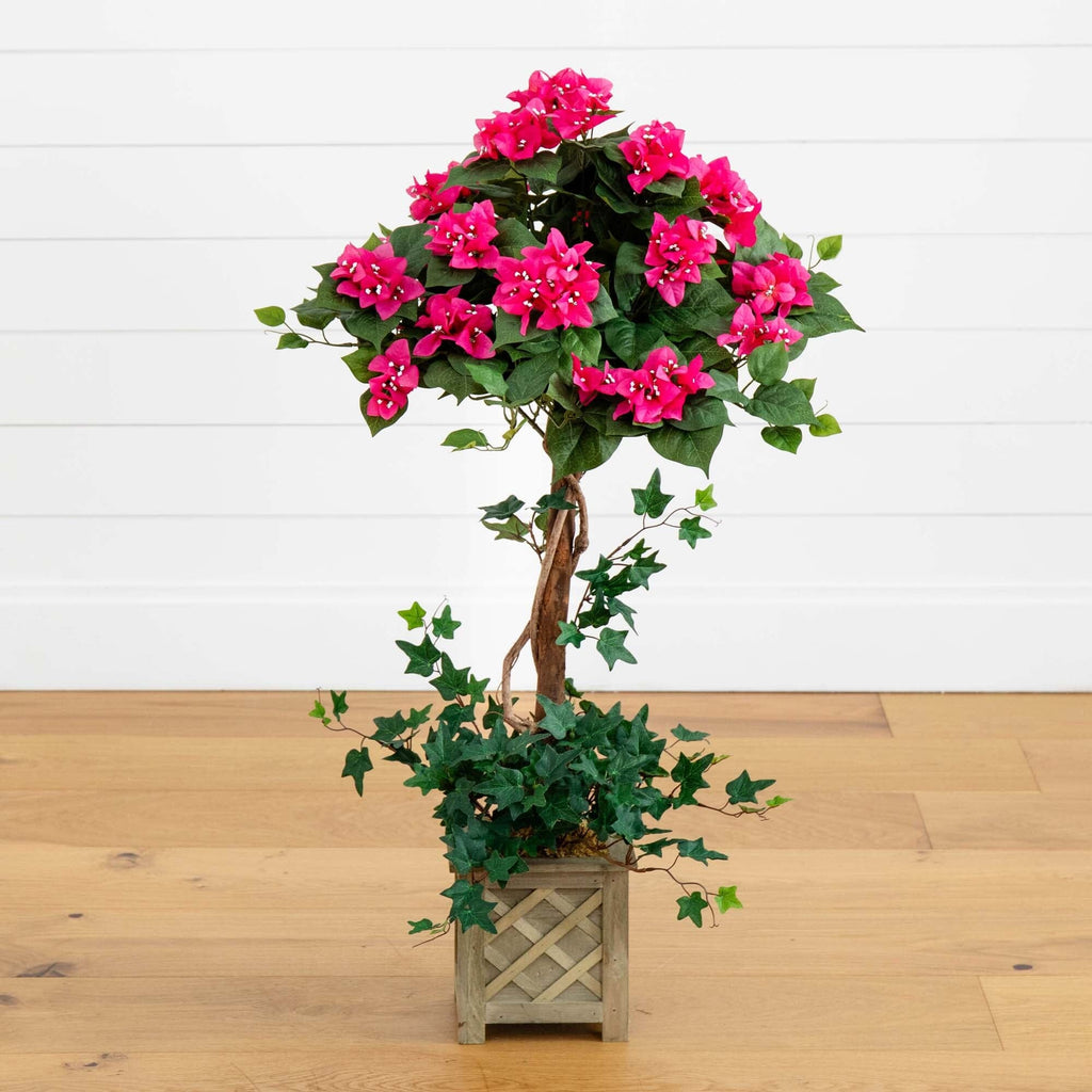 34" Bougainvillea Topiary w/Wood Box
