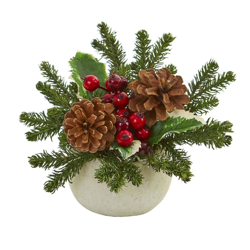 Christmas Inspired Artificial Arrangement in Ceramic Vase (Set of 2)