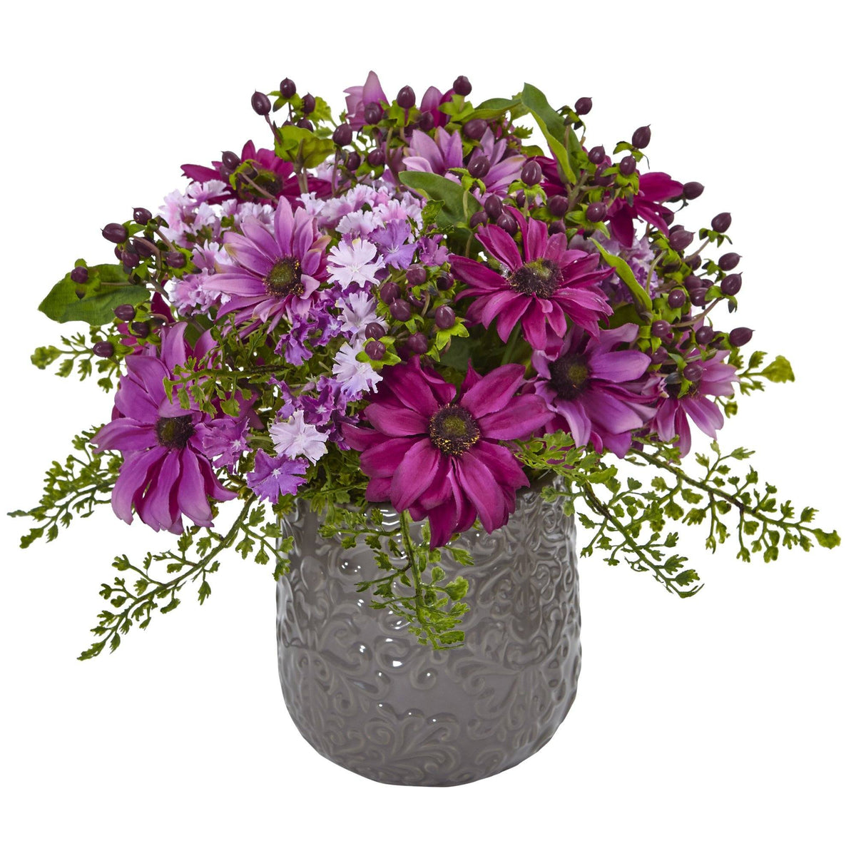 Daisy Bush in Gray Decorative Vase