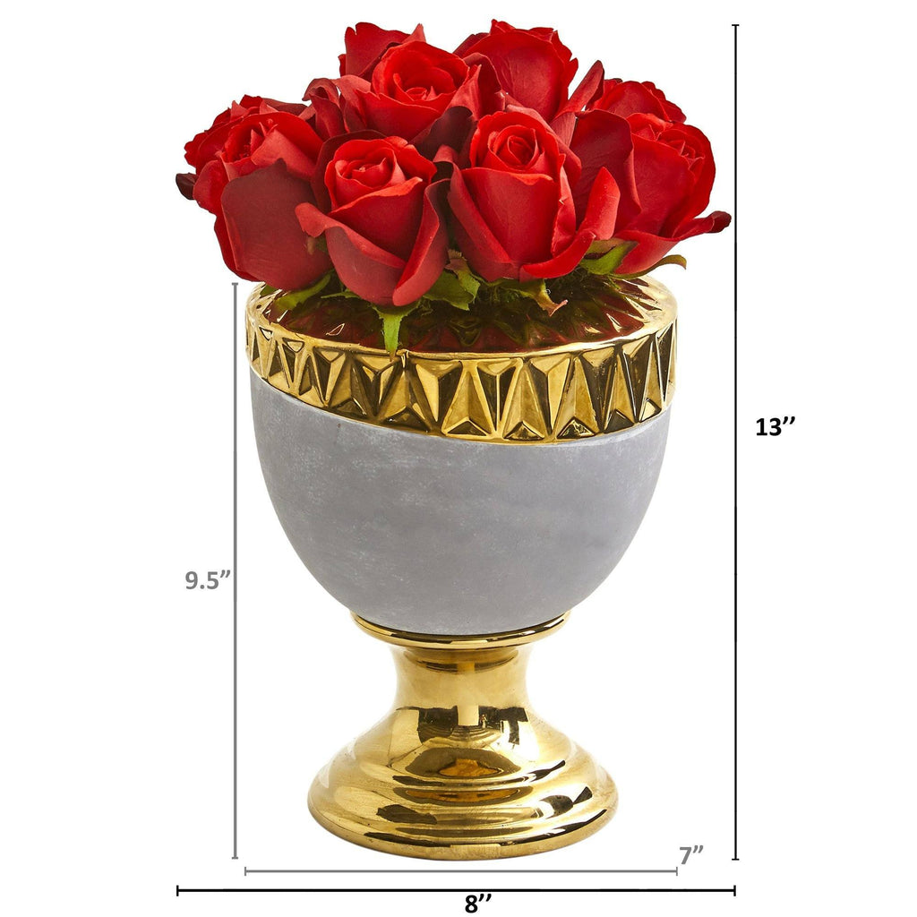 Elegant Red Rose Artificial Arrangement in Designer Urn