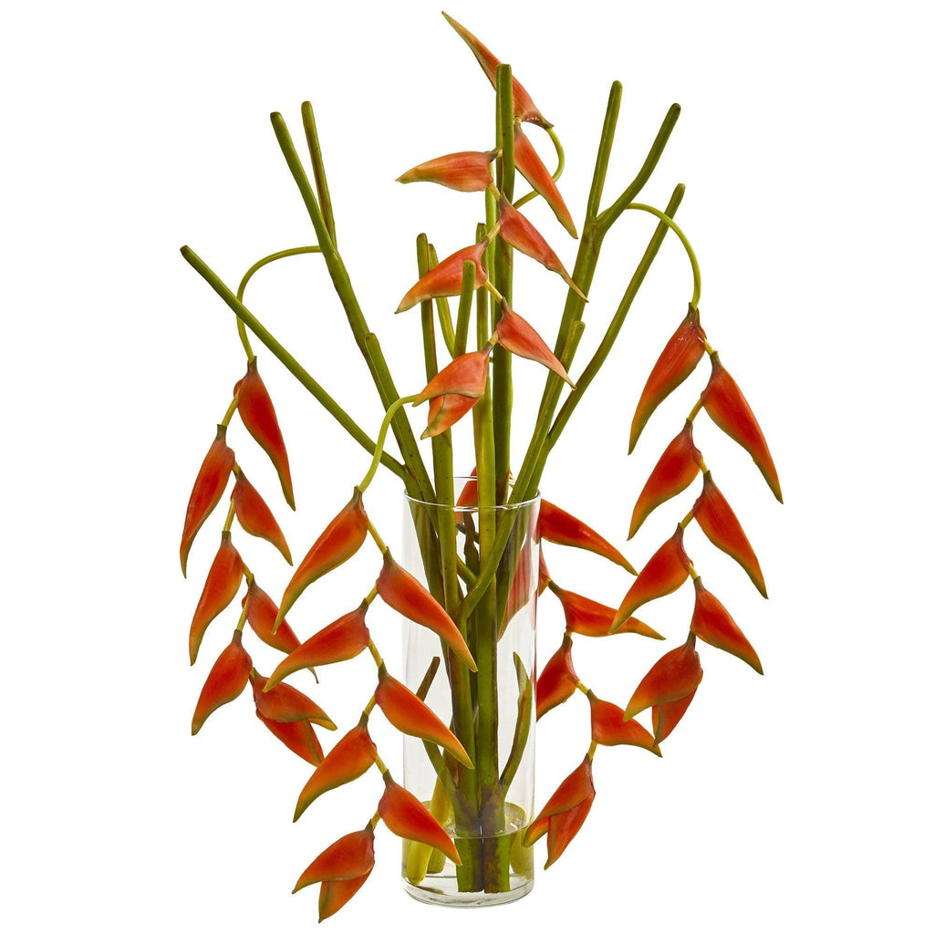 Hanging Heliconia Artificial Arrangement in Cylinder Vase