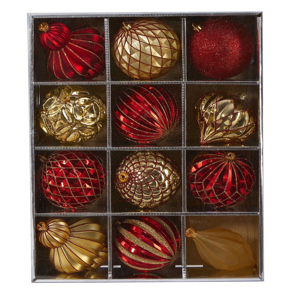 Holiday Lux Shatterproof, 12 Count Christmas Tree Ornament Set, 100mm with Re-Useable Box
