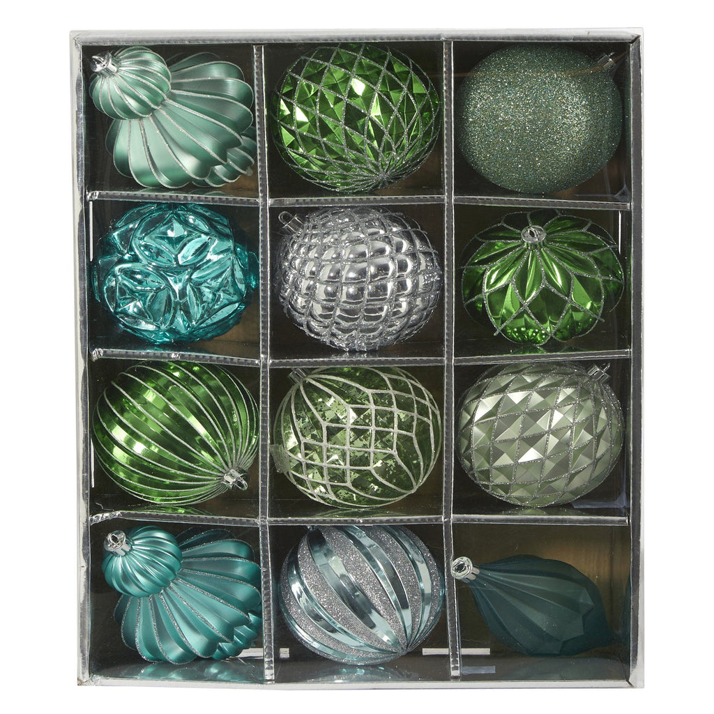 Holiday Lux Shatterproof, 12 Count Christmas Tree Ornament Set, 100mm with Re-Useable Box