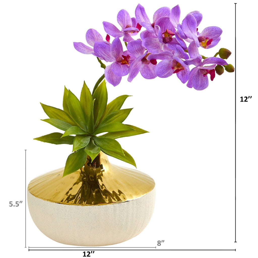 Phalaenopsis Orchid and Agave Artificial Arrangement in Vase