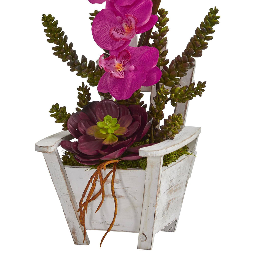 Phalaenopsis Orchid & Succulent Artificial Arrangement in Chair Planter