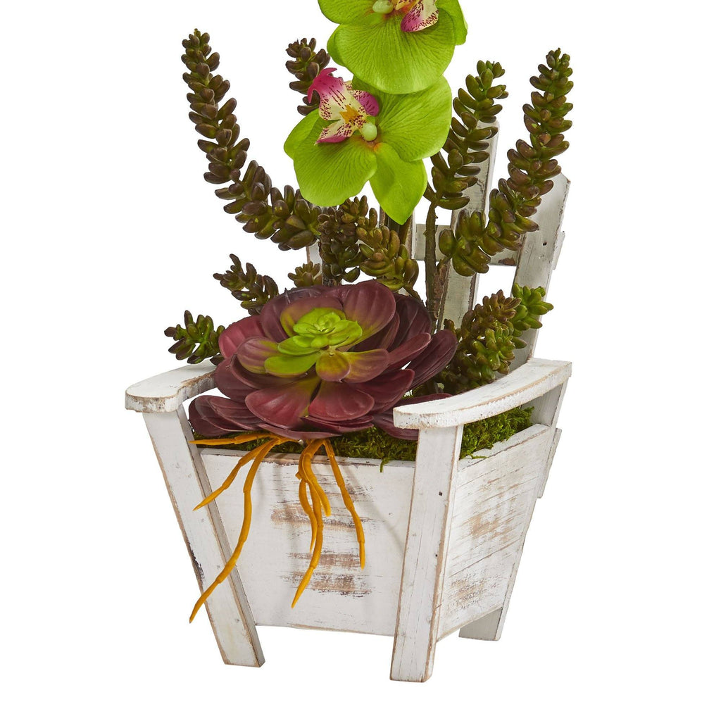 Phalaenopsis Orchid & Succulent Artificial Arrangement in Chair Planter