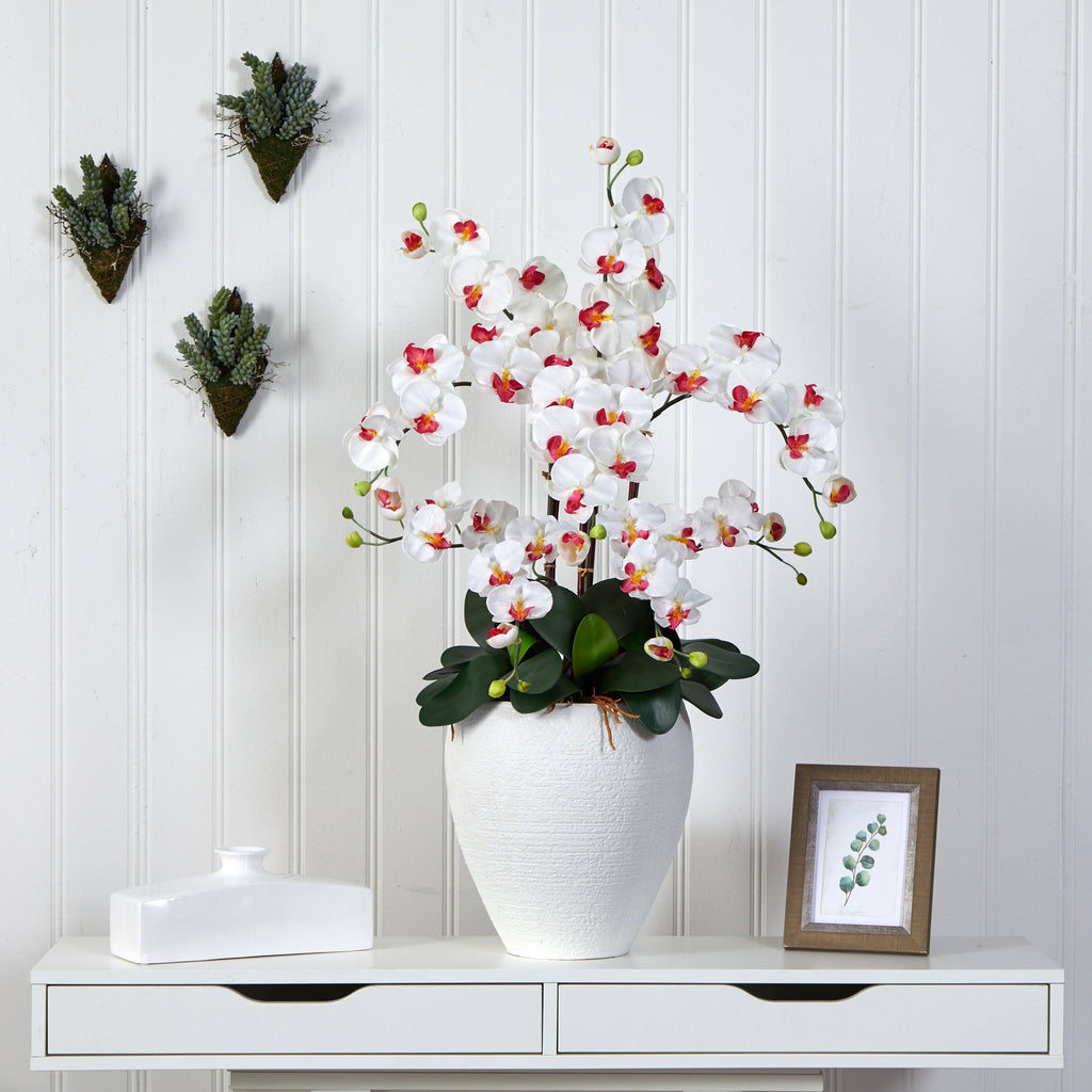 Silk Phalaenopsis Orchid with White Planter