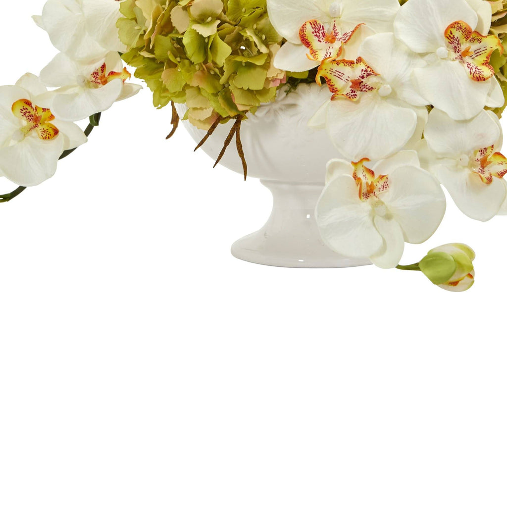 Phaleanopsis and Hydrangea Artificial Arrangement in Pedestal Urn