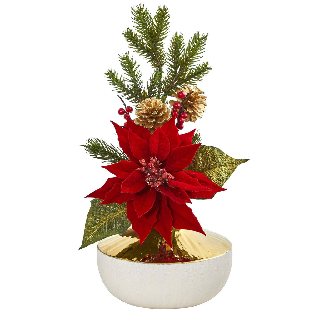 Poinsettia Artificial Arrangement in Decorative Vase