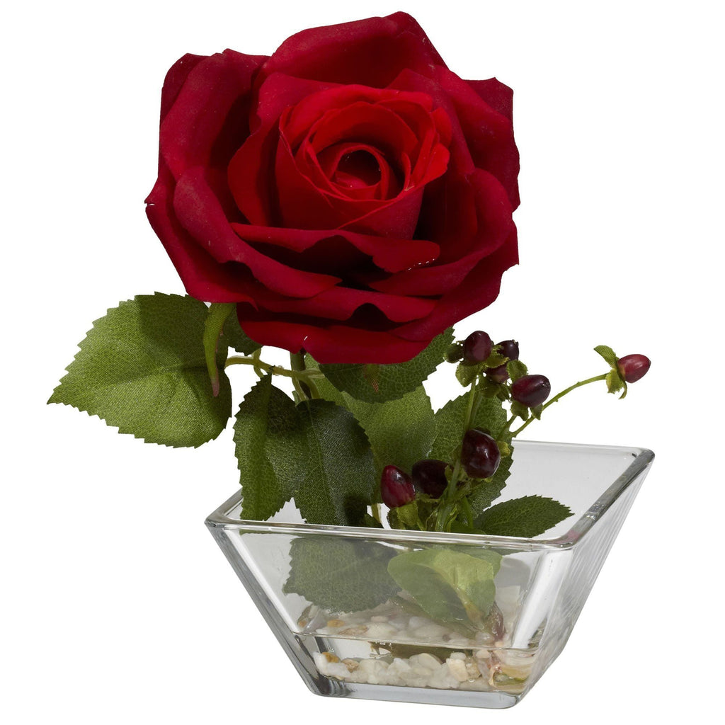 Rose w/Square Vase Silk Flower Arrangement (Set of 2)