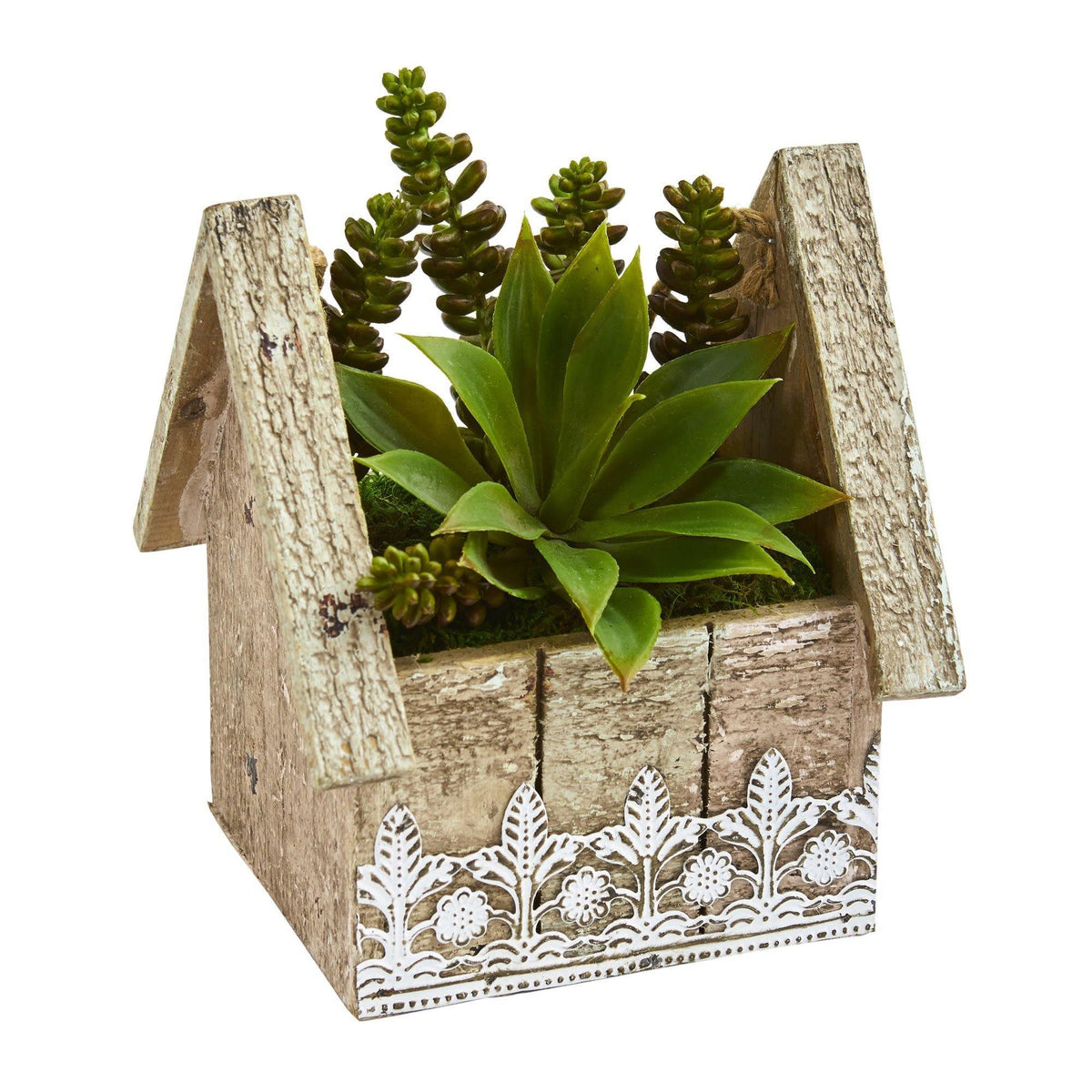 Succulent Garden Artificial Plant in Birdhouse Hanging Planter