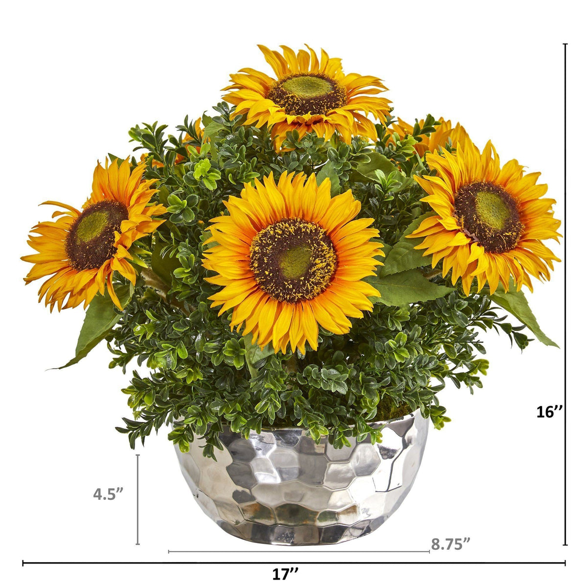 Sunflower Artificial Arrangement in Silver Vase