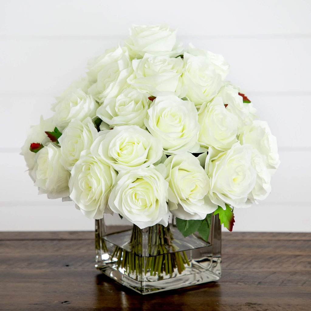 Wedding Collection 13" Artificial Rose Arrangement in Glass Vase