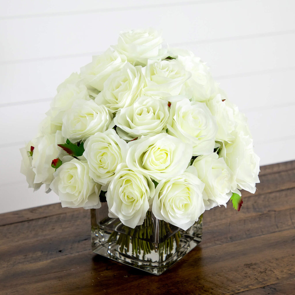 Wedding Collection 13" Artificial Rose Arrangement in Glass Vase