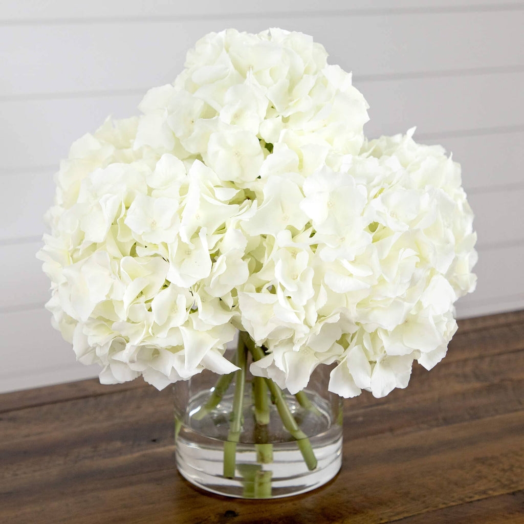 Wedding Collection 14" Artificial Hydrangea Arrangement in Glass Vase