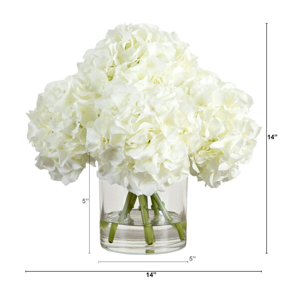 Wedding Collection 14" Artificial Hydrangea Arrangement in Glass Vase
