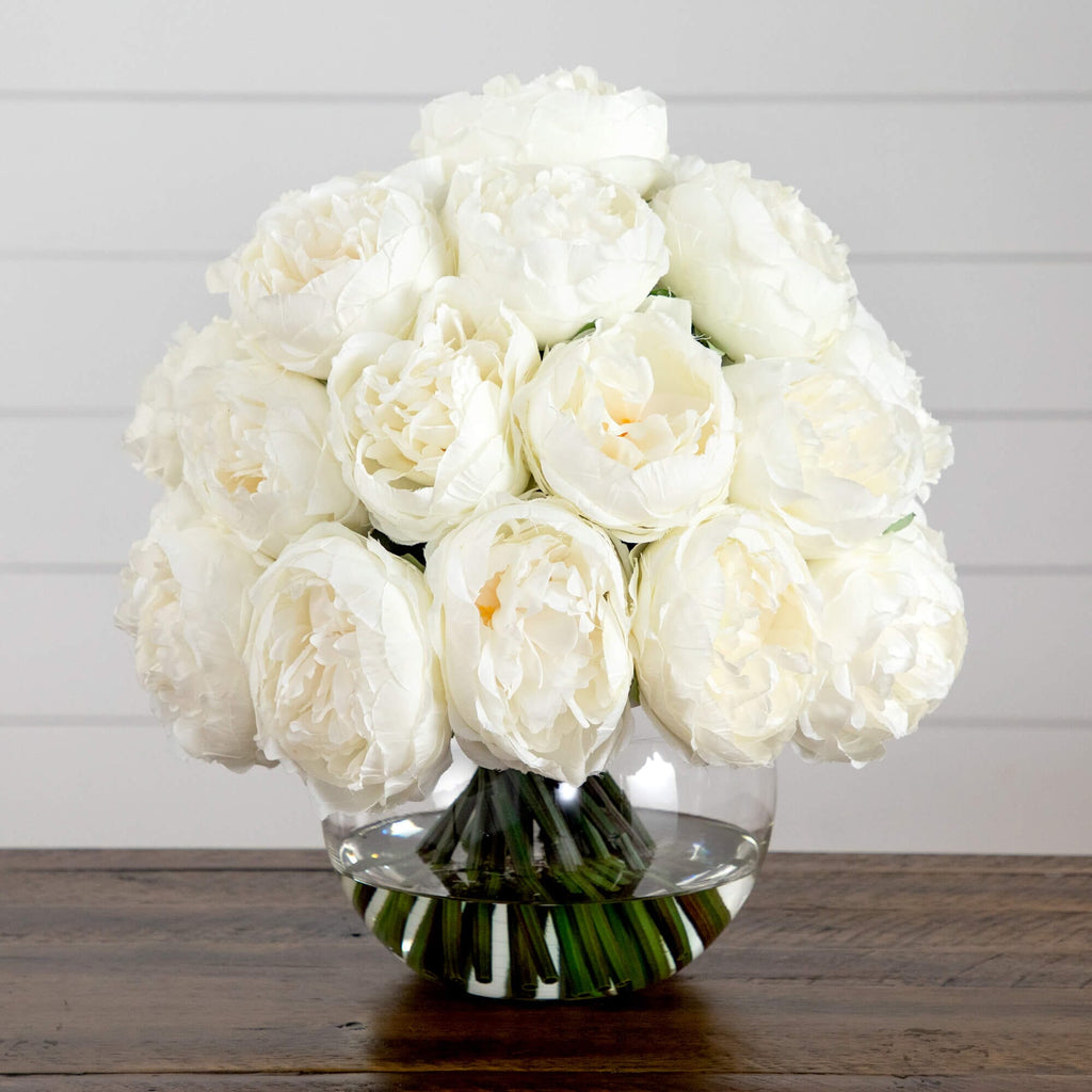 Wedding Collection 15" Artificial Peony Arrangement in Glass Vase