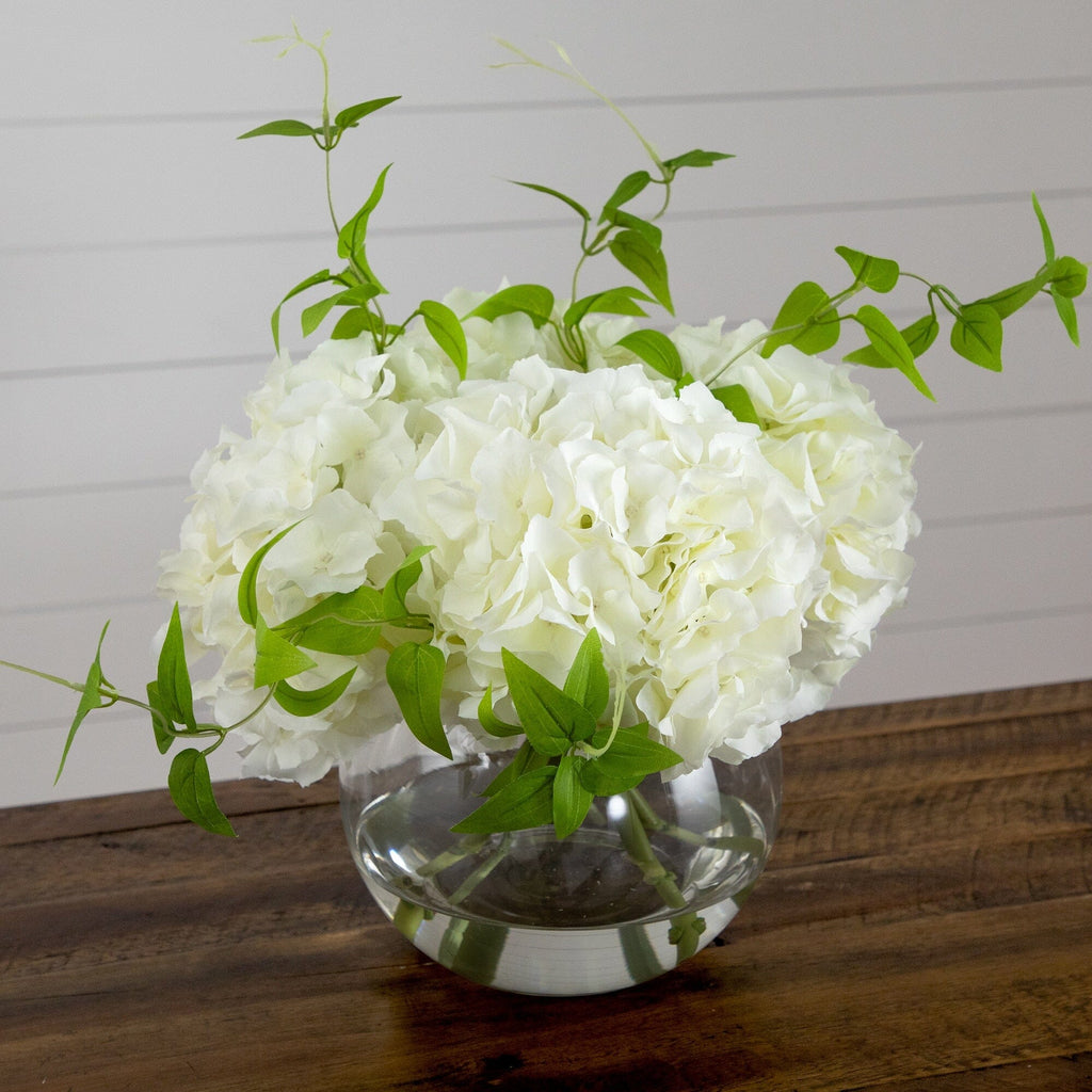 Wedding Collection 18" Artificial Hydrangea Arrangement in Glass Vase