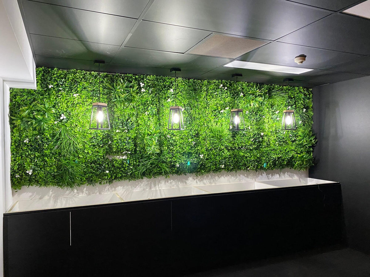 White Oasis Artificial Vertical Garden Green Wall Panel 40×40in 11 SQ FT – UV Resistant – Commercial Grade