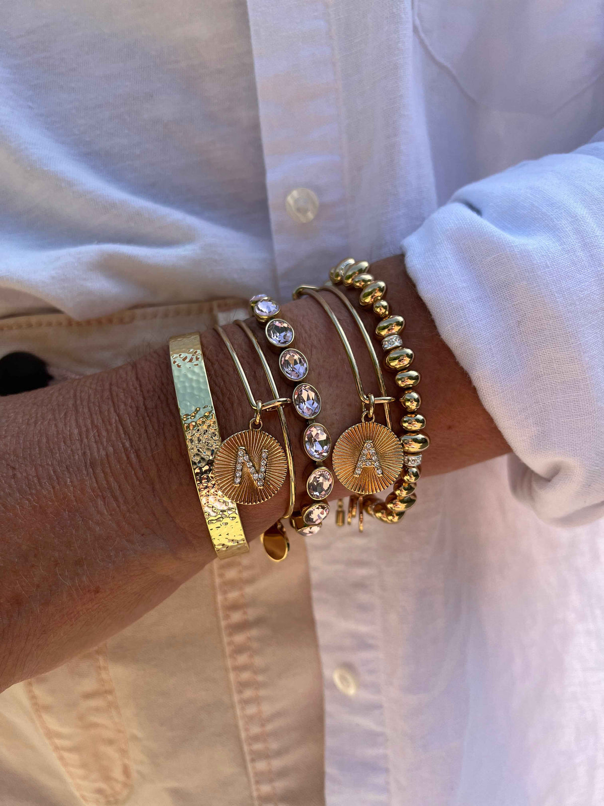 Initial A Pave Starburst Texture Bangle