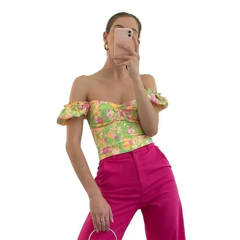 Best Fashion Floral Print Ruffle Short Sleeve Crop Top Sexy Streetwear Flatering Tops Cute Summer Top
