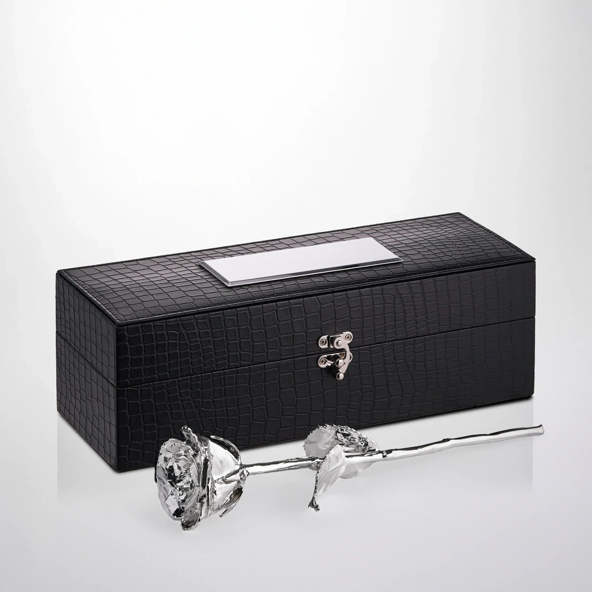 Silver Dipped Natural Rose 11.5" - Luxe Noir Gift Box