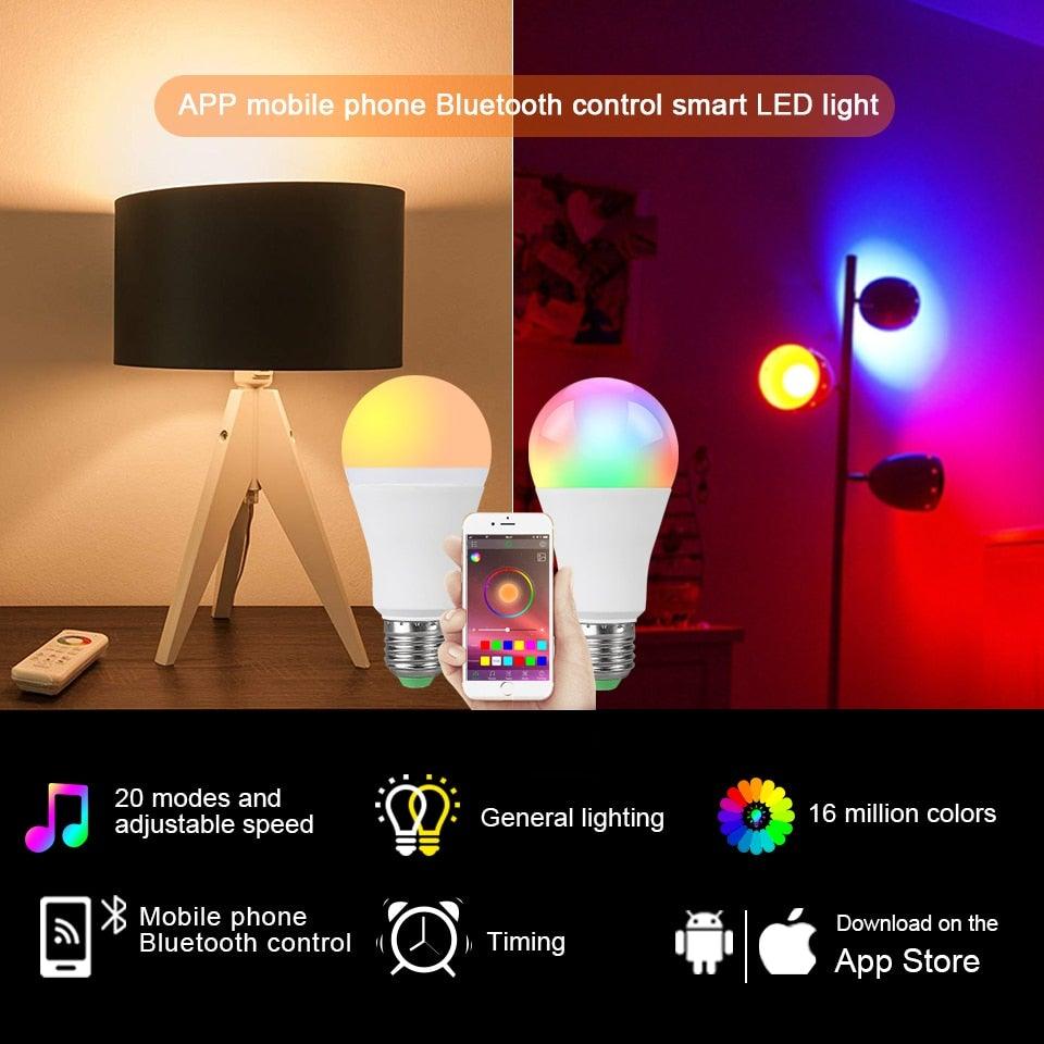 Bluetooth E27 LED Bulb RGB Smart Light Bulbs 15W B22 RGBW RGBWW Lampada Colorful Dimmable Phone APP Control LED Lamp For Home WiFi & Bluetooth 5.0, Compatible w/ Alexa & Google Without Hub, Dimmable, Music Sync, Schedules, Color Changing Light Bulb RGBW