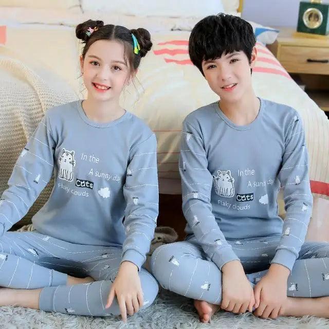 Boys Girls Sleepwear Winter Cotton Pajamas Sets Children Home Wear For Boy Pajamas Kids Nightwear Teenage Pajamas Clothes Sleepwear Suit Comfortable Thin Leisure Sleep Lounge Sleepwear for Adults Women Jogging Home wear