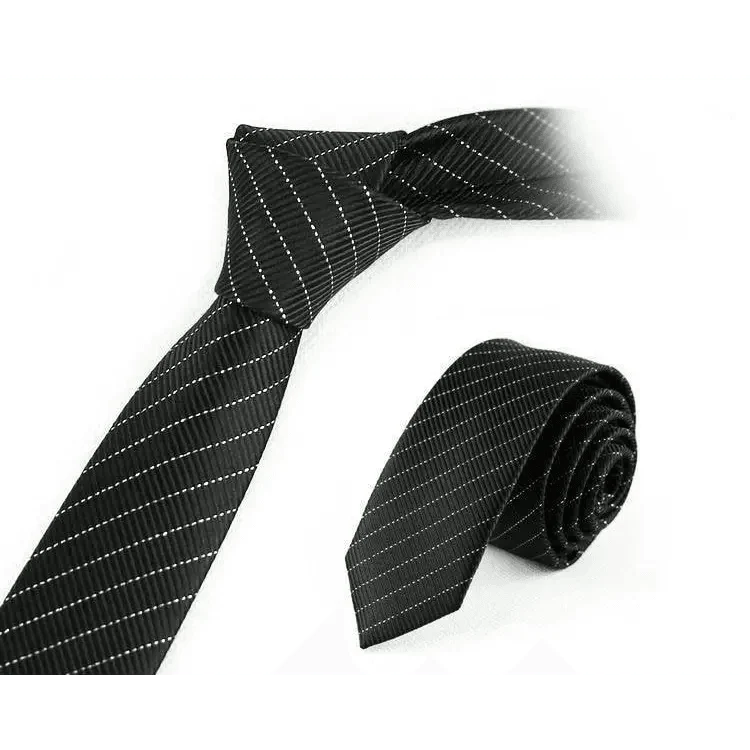Business Black Skinny Ties Polyester Silk Necktie For Men Washable Formal Office Simple Design Necties Solid Color Skinny Tie Slim Necktie For Men