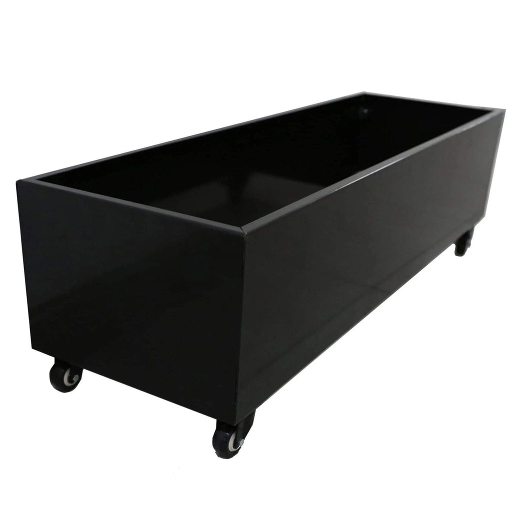 Black Metal Planter Medium with Wheels – For Artificial Boxwood Hedges