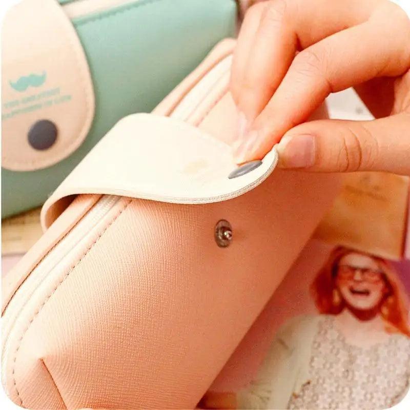 Candy Color Unique Design  PU Leather Metal Button Pencil Cases For Girls Cute Stationary Boy Pencil Pouch For Students