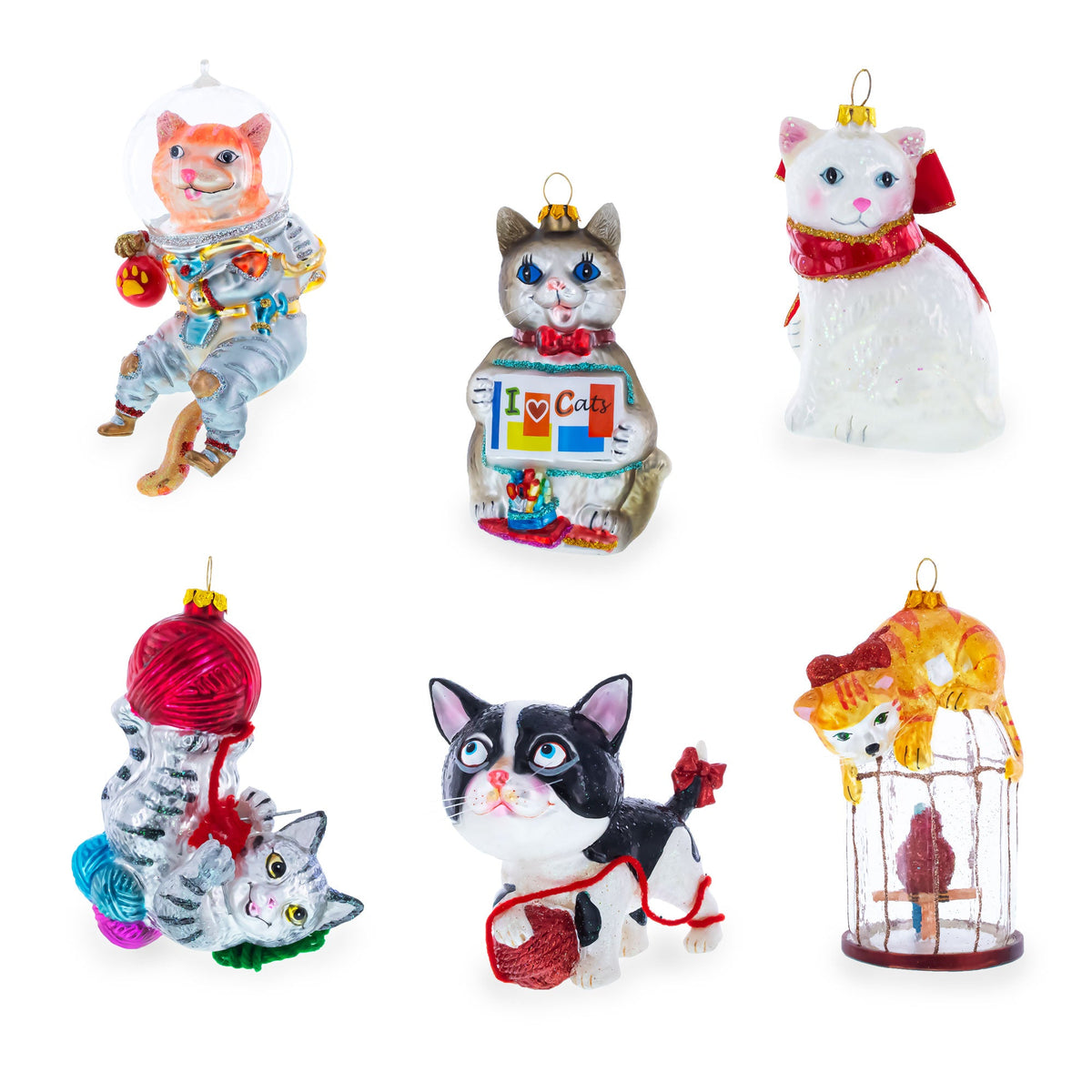 Blue-Eyed Cat Glass Christmas Ornament
