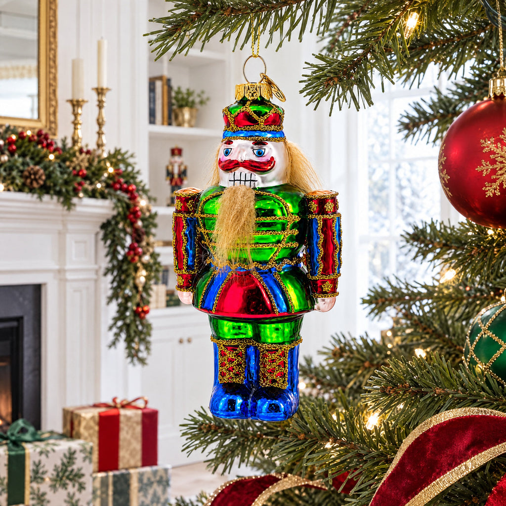Colorful Nutcracker Glass Christmas Ornament